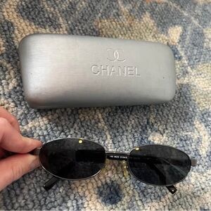 CHANEL Black Oval Sunglasses with Case
